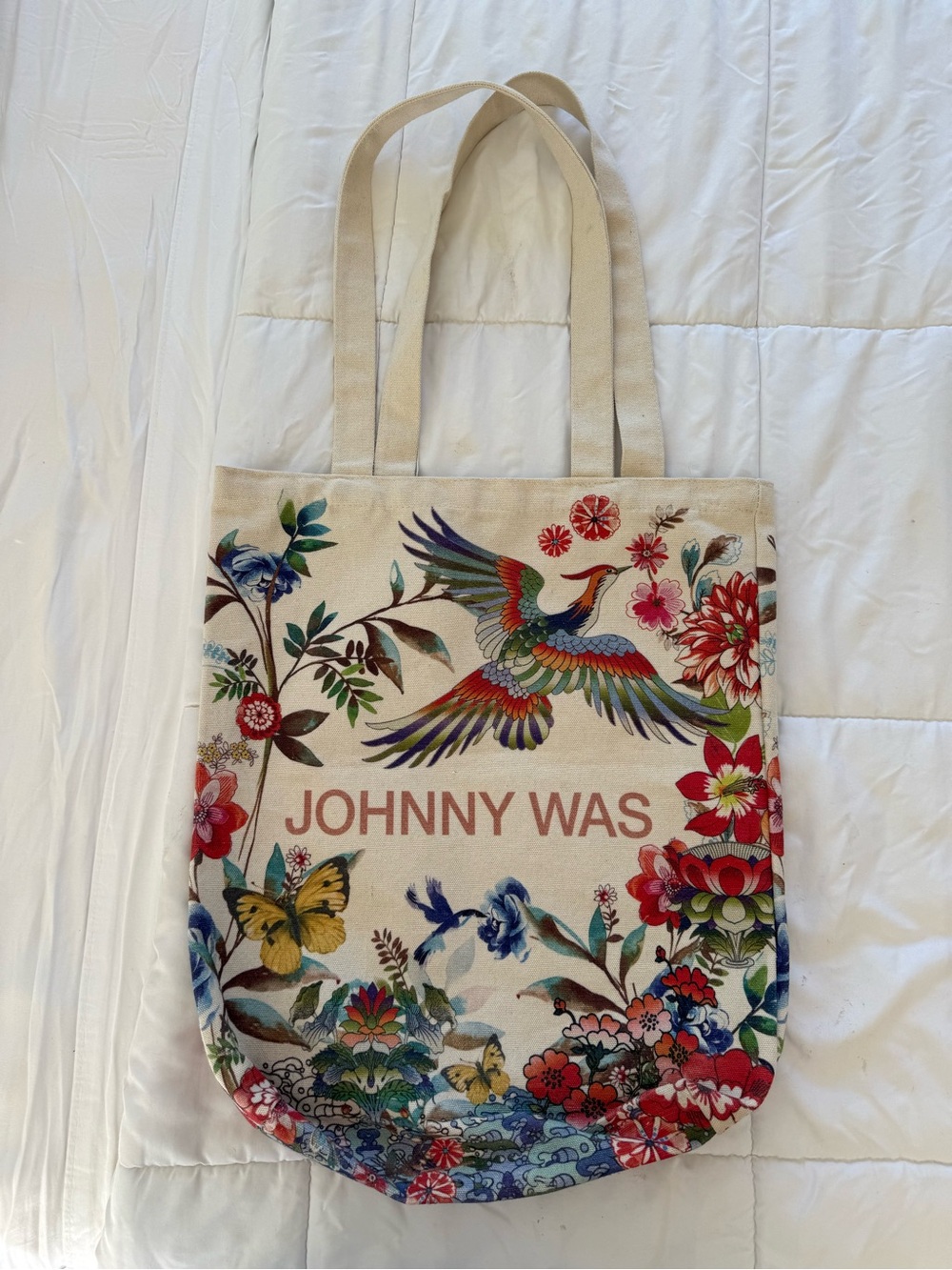 Johnny Was California Floral Bird Canvas Tote Bag Boho Multicolor